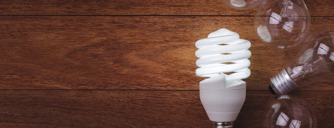 Energiesparlampe und Glühbirne auf holzernen Hintergrund