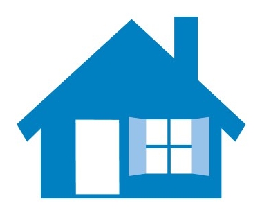 Infografik blaues Haus mit geöffneten Fenstern